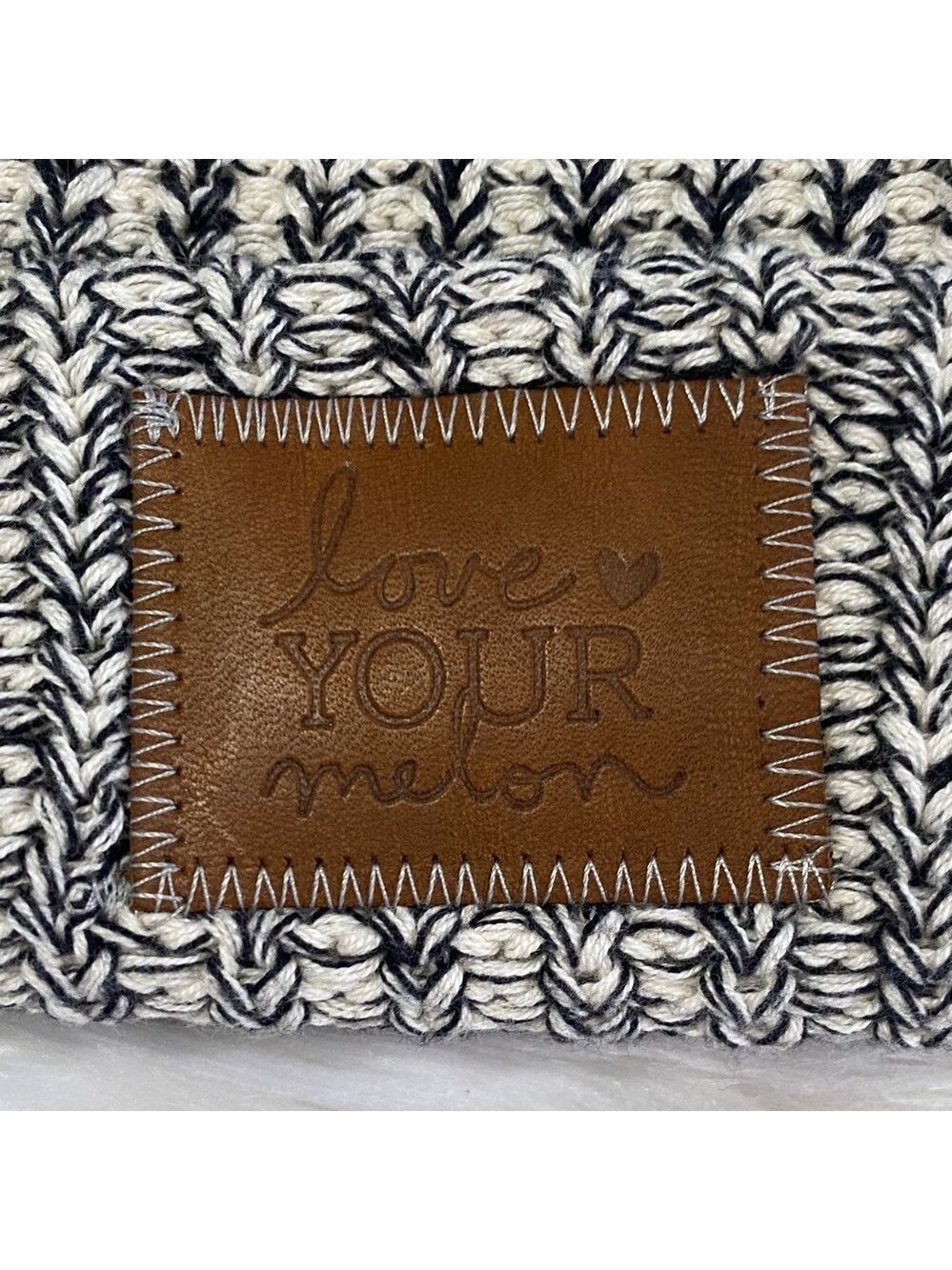 Love Your Melon black and white Beanie with Teal Pom-Pom - Picture 2 of 4